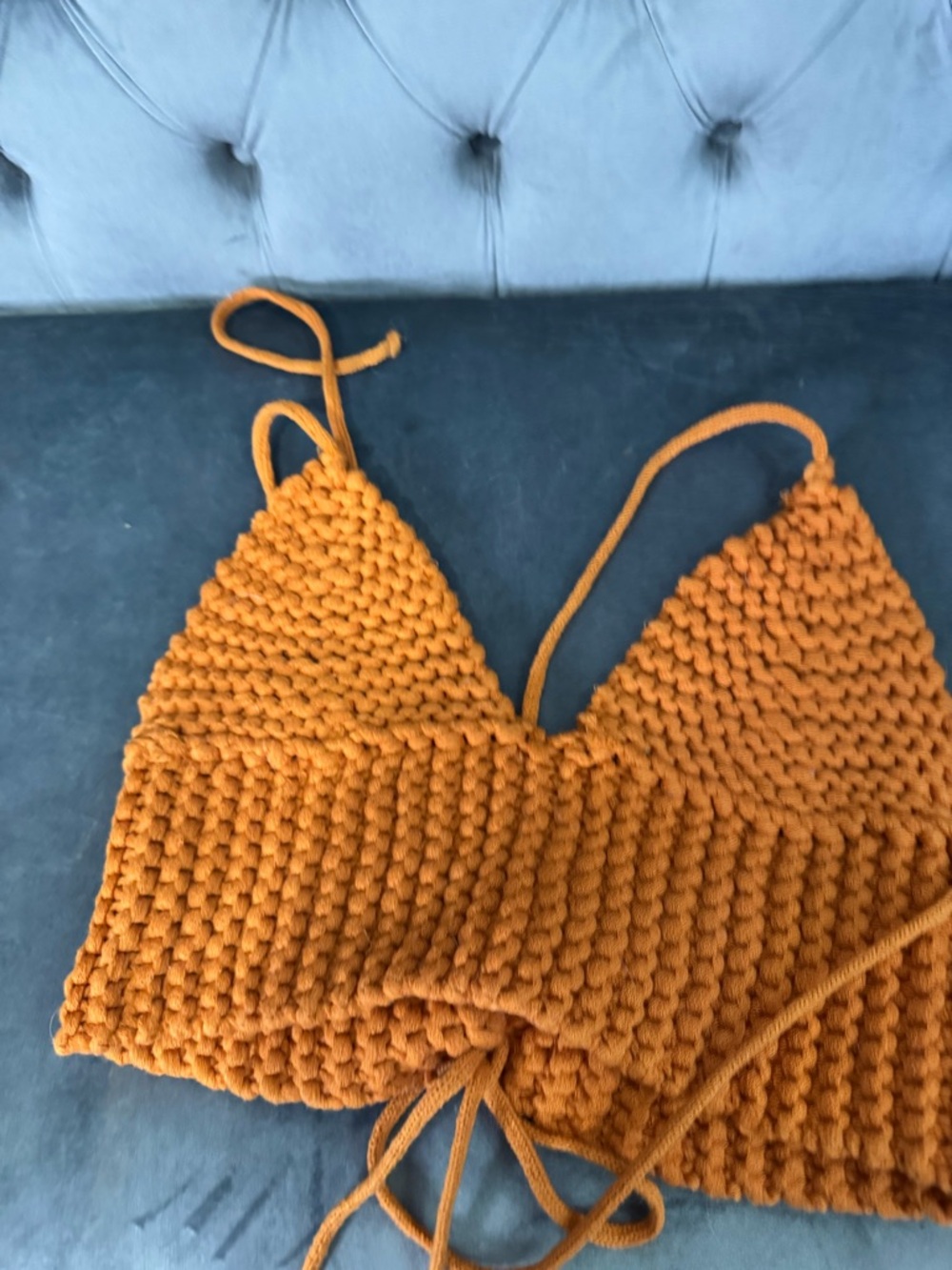 JLUXLABEL Handknit Crop Top in Pumpkin Orange
